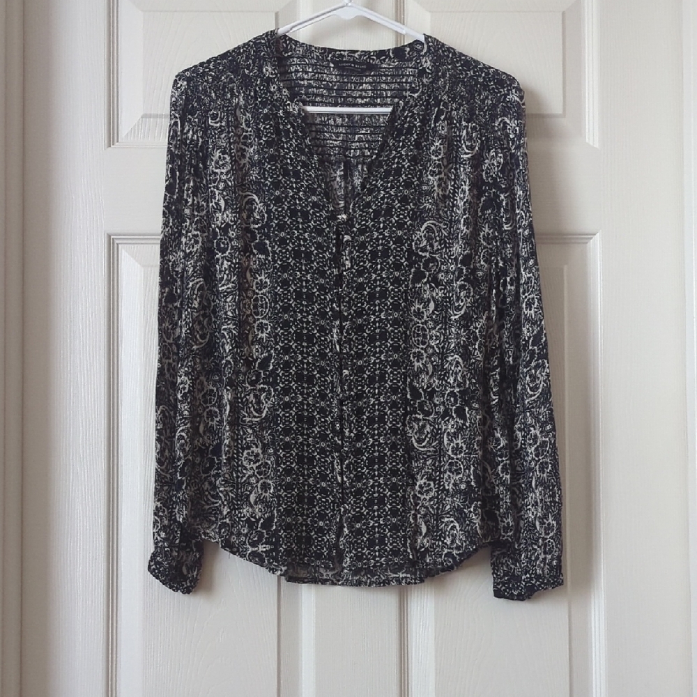 Lucky Brand Black and Cream Blouse